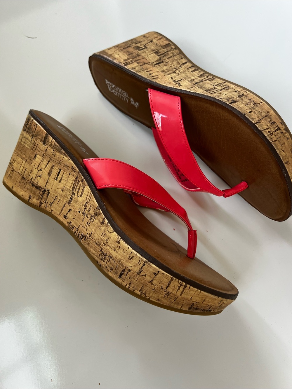Pink Wedge Thong Sandals- Size 8